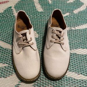 Dr. Martens Delray Twill Canvas Oxford Shoes 3-Eye Lace-Up Beige Men's